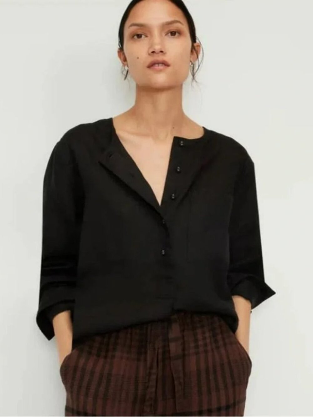 NWOT Everlane Popover Shirt in Linen Black